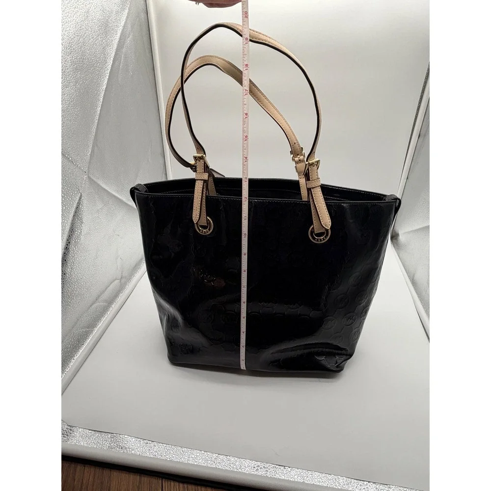 Michael Kors Black Patent Leather Monogram Tote Bag Gold‎ Hardware